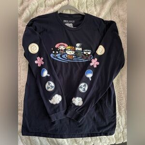 Unisex Dark Navy Blue Long Sleeve Shirt Hello Kitty x Naruto Shippuden